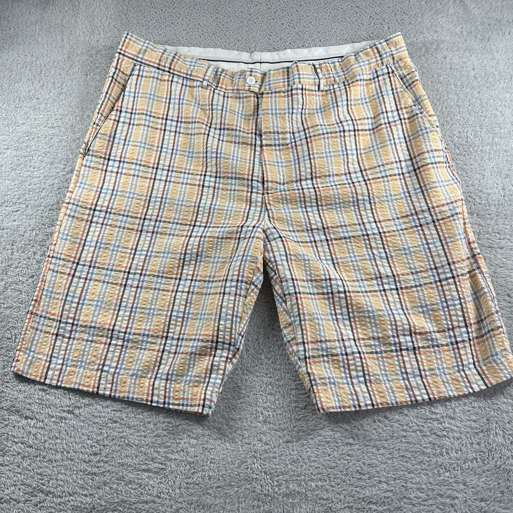 Gino Lussari Seerksucker Shorts Mens‎ 42 Plaid Lightweight Golf Spring Summer